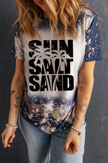 Multicolor Tie Dye SUN SALT SAND Graphic Crewneck T Shirt