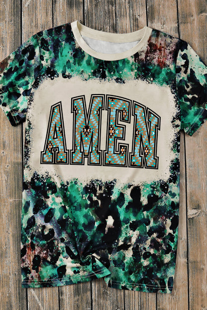 Leopard AMEN Aztec Bleached Print Round Neck T Shirt