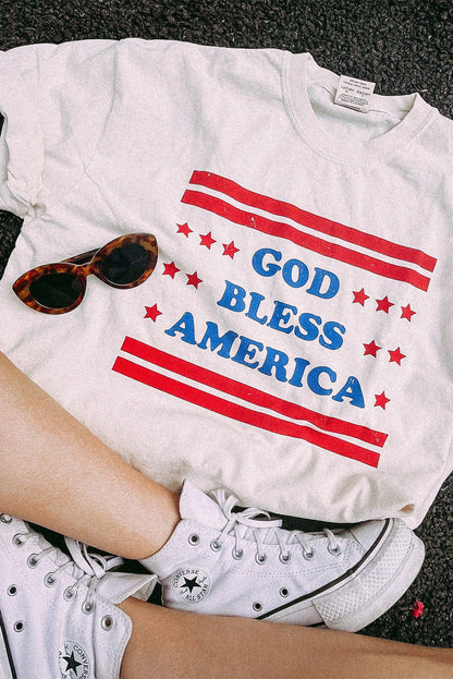 White GOD BLESS AMERICAN Star and Stripe T-Shirts