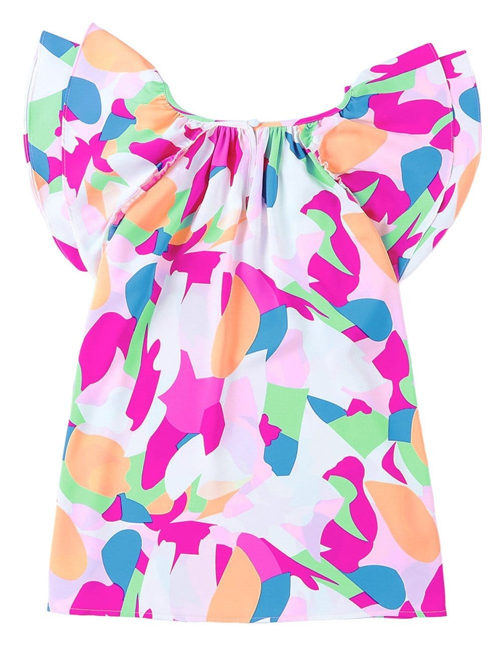 Abstract Print Tiered Ruffle Short Sleeve Blouse