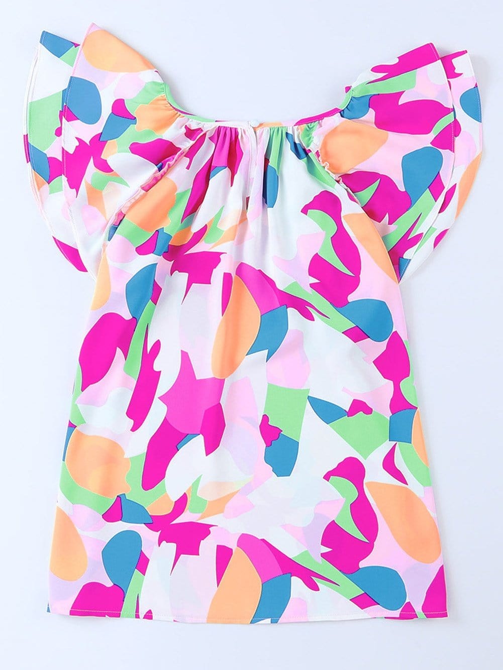 Abstract Print Tiered Ruffle Short Sleeve Blouse