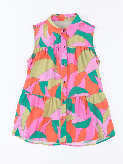 Abstract Shift Style Multicolor Sleeveless Shirt