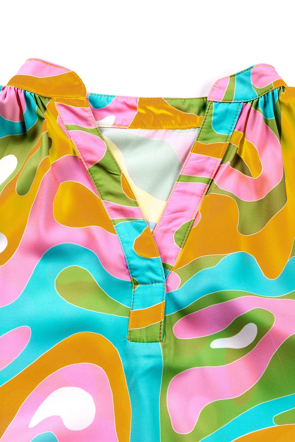 Abstract V Neck Blouse with Multicolor Print