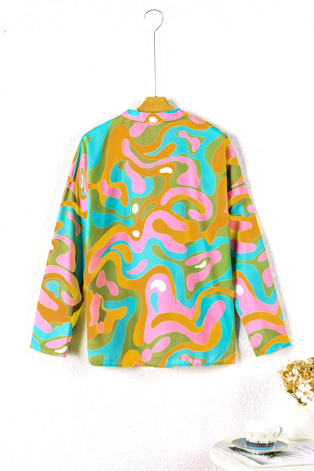 Abstract V Neck Blouse with Multicolor Print