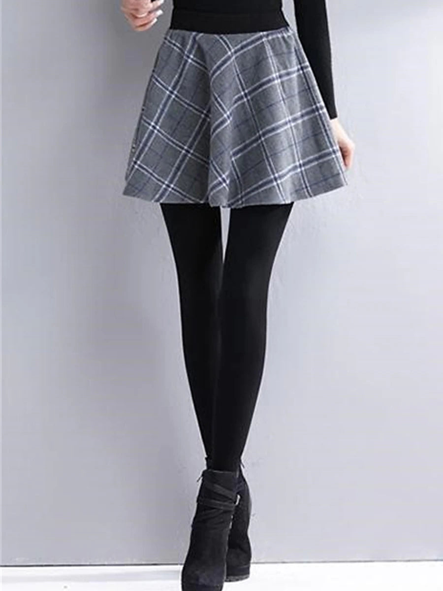 Women's Skort Polyester Plaid Plaid gray Checkered black Fashion High Waist Full Length Valentine's Day Street Fall Winter