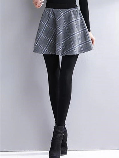 Women's Skort Polyester Plaid Plaid gray Checkered black Fashion High Waist Full Length Valentine's Day Street Fall Winter