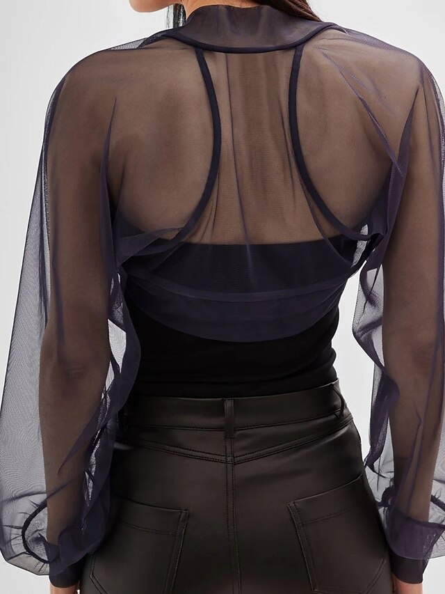Mesh Bolero Sun Protection Long Puff Sleeve See Through Cover Up Shrug Tulle Bolero Bridal Organza Wedding Guest Fashion Women's Wrap  All-Match Spring & Summer - LuckyFash™