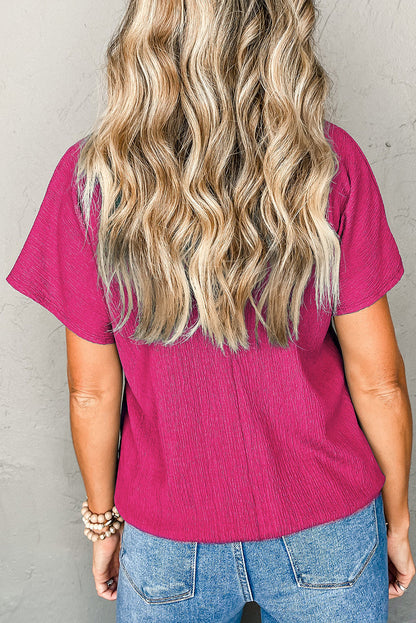 Bubble Hem Bright Pink V Neck Plus Size Top