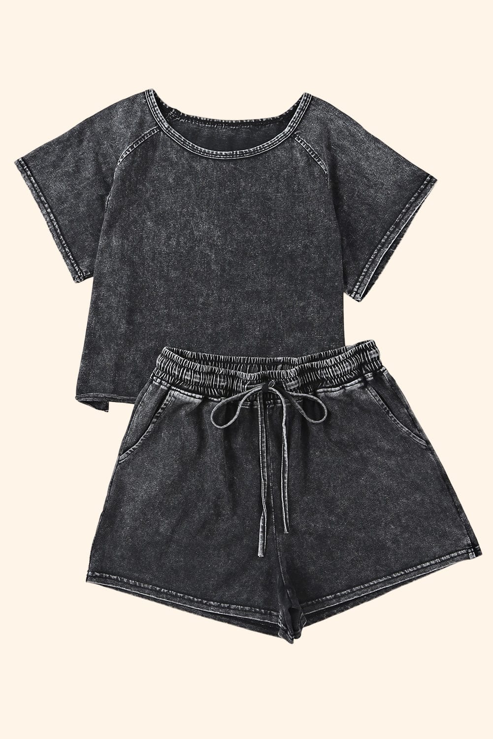 Acid Washed Black Lounge Ensemble with Shorts