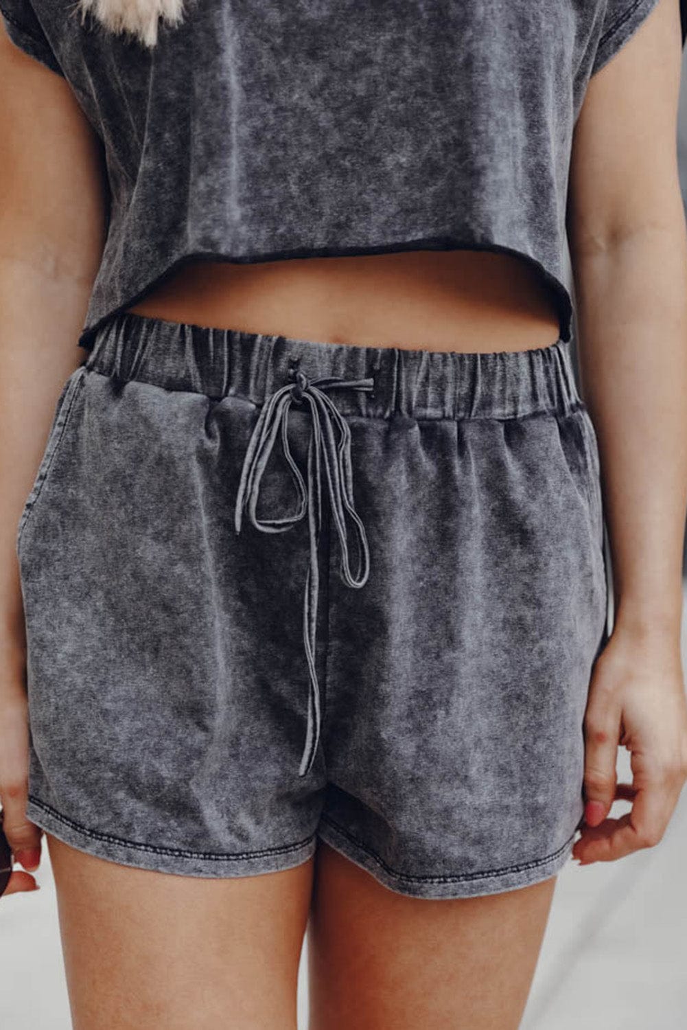 Acid Washed Black Lounge Ensemble with Shorts