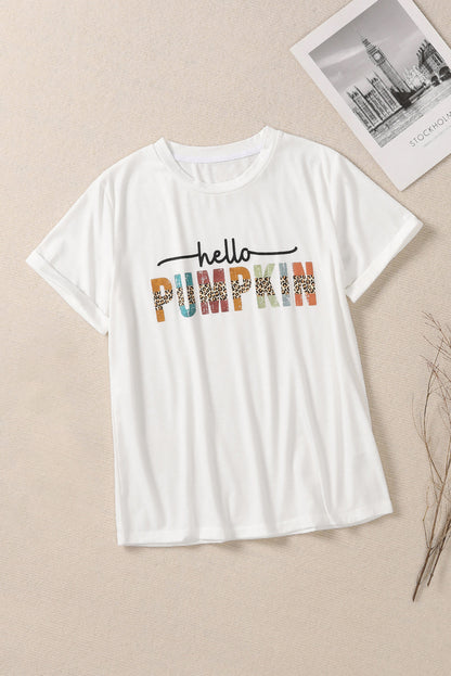 White Hello Pumpkin Graphic Casual Tee