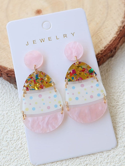 Adorable Easter Egg Design Pink Drop Earrings