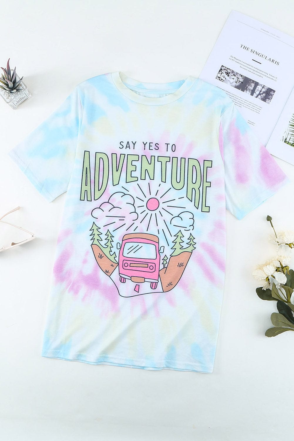 ADVENTURE AWAITS Tie-dye Print T-shirt