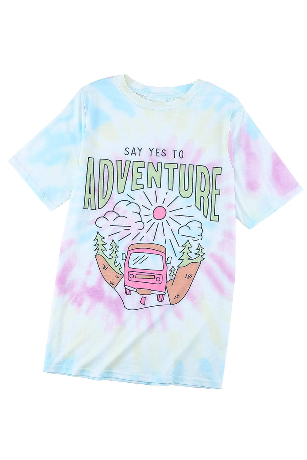 ADVENTURE AWAITS Tie-dye Print T-shirt