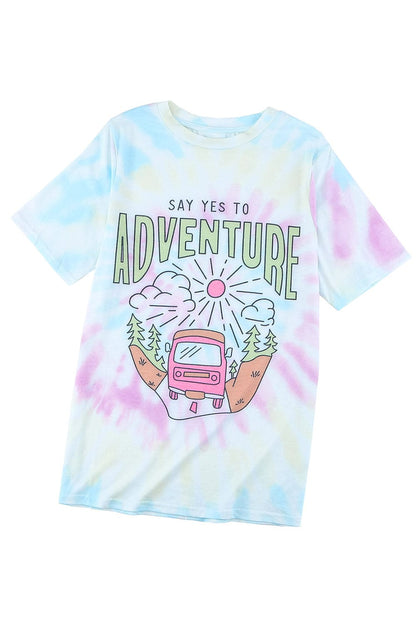 ADVENTURE AWAITS Tie-dye Print T-shirt