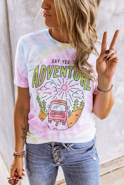 ADVENTURE AWAITS Tie-dye Print T-shirt