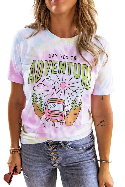 ADVENTURE AWAITS Tie-dye Print T-shirt