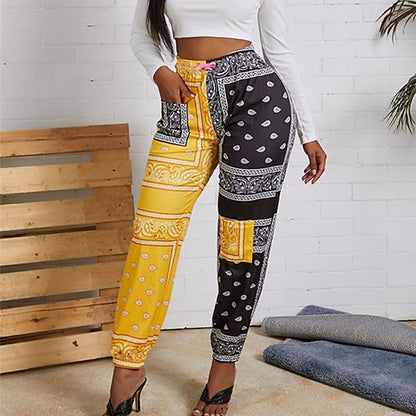 Women's Sweatpants Normal Polyester Graphic Prints Yellow Pink Casual / Sporty Mid Waist Ankle-Length Leisure Sports Weekend Summer