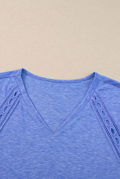 Sky Blue Crochet Lace Detail Oversized Tee