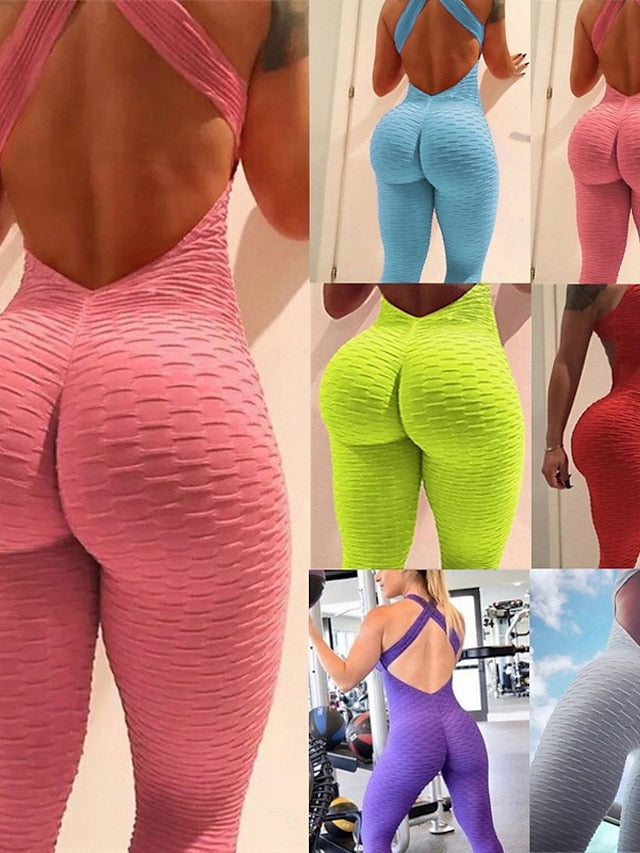 Women's Yoga Suit Tracksuit Tiktok Scrunch Butt Criss Cross Yoga Fitness Gym Workout High Waist Bodysuit Romper Sports Butt Lift Tummy Control 4 Way Stretch Quick Dry High Elasticity Sports - LuckyFash™