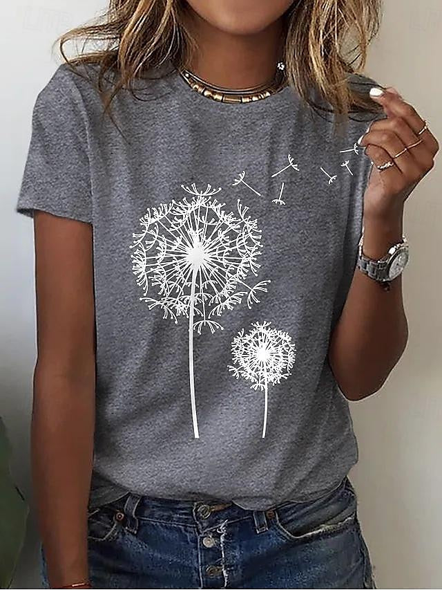 Women's T shirt Tee Dandelion Daily Weekend Print Black Short Sleeve Fashion Round Neck Summer