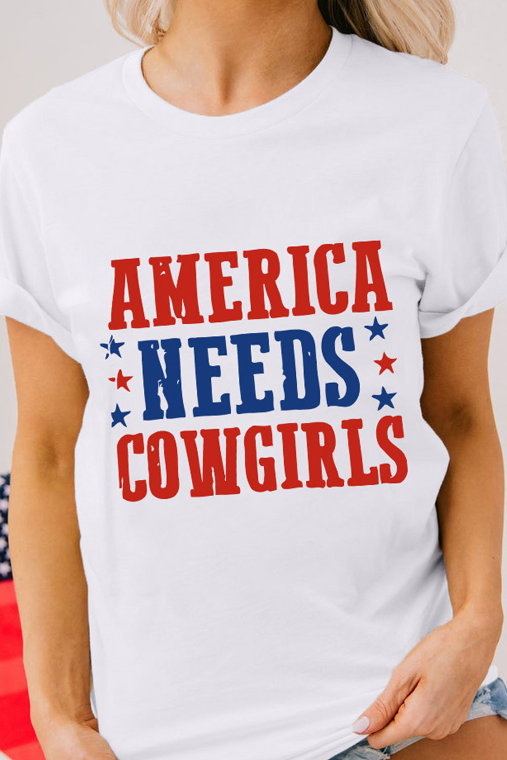 America Needs Cowgirls Graphic Tee in White Shift Style