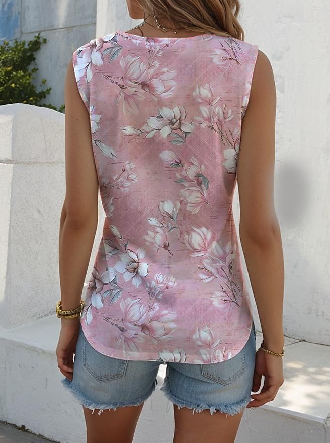 Women's Vest Flower Beach White Sleeveless Romantic V Neck Spring & Summer