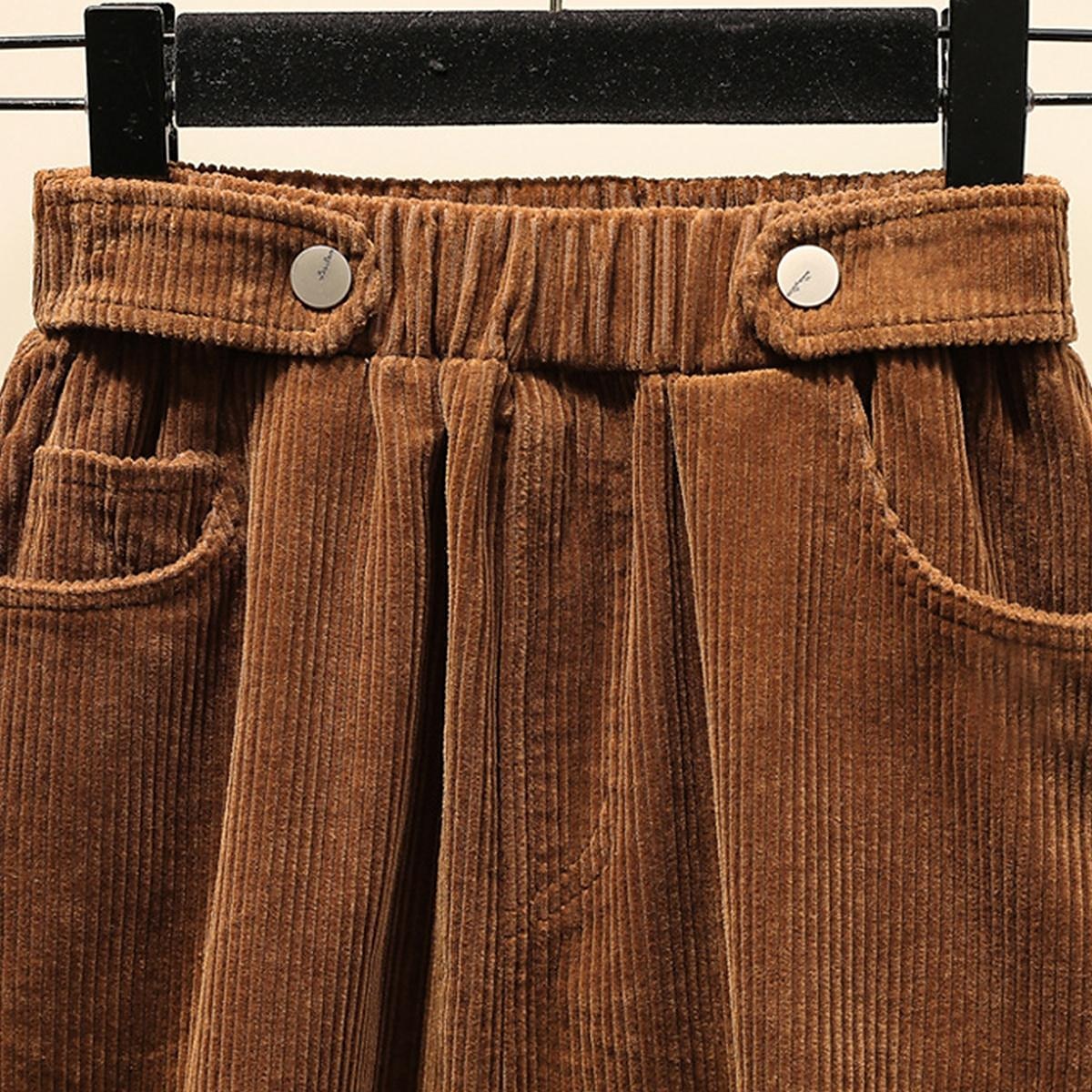 Women's Skirt A Line Midi High Waist Skirts Pocket Solid Colored Street Daily Winter Corduroy Fashion Casual Black Brown