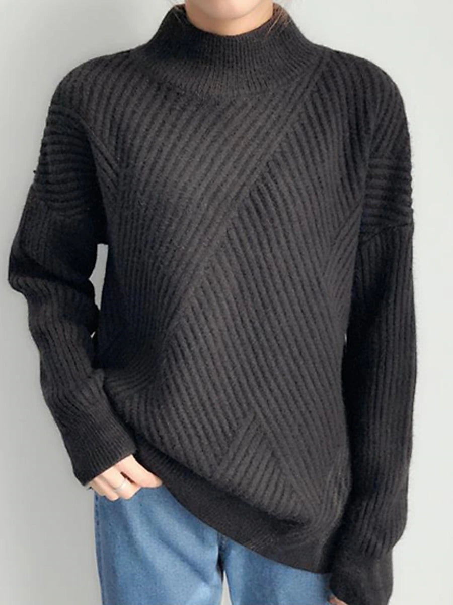 Women's Pullover Sweater Jumper Stand Collar Ribbed Knit Spandex Yarns Patchwork Split Fall Winter Regular Outdoor Daily Going out Stylish Casual Soft Long Sleeve Solid Color Black White Yellow