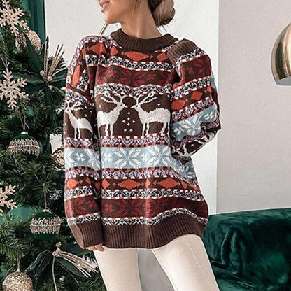 Women's Ugly Christmas Sweater Pullover Sweater Jumper Crochet Knit Knitted Animal Crew Neck Stylish Casual Outdoor Christmas Winter Fall Green Brown S M L / Long Sleeve / Weekend / Holiday