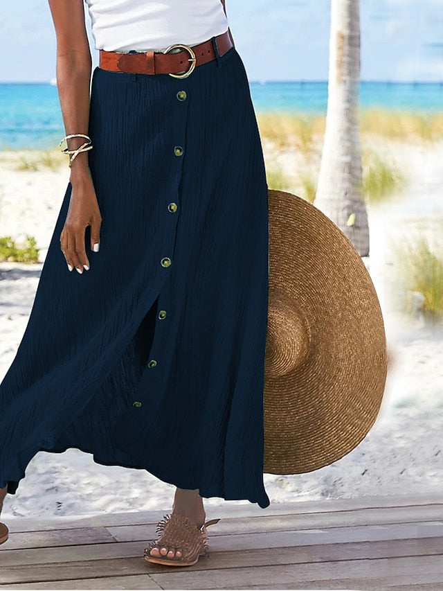 Women's Skirt Long Skirt Linen Skirts Straight Maxi Faux Linen Black White Navy Blue Orange Skirts Autumn / Fall Split Without Lining Fashion coastalÂ grandmaÂ style Summer Causal Daily S M L - LuckyFash™