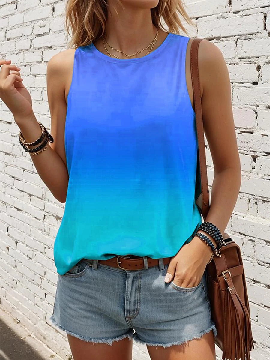 Women's Tank Top Vest Ombre Color Gradient Vacation Print Pink Sleeveless Stylish Crew Neck Summer