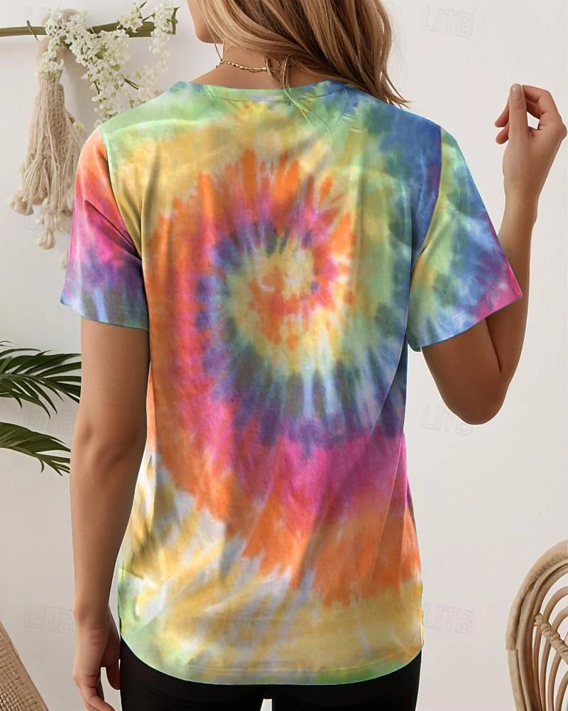 Women's T Shirt Tee Tie Dye Pink Short Sleeve Crew Neck Tropical Hawaiian Vacation Summer