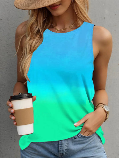 Women's Tank Top Vest Ombre Color Gradient Vacation Print Pink Sleeveless Stylish Crew Neck Summer