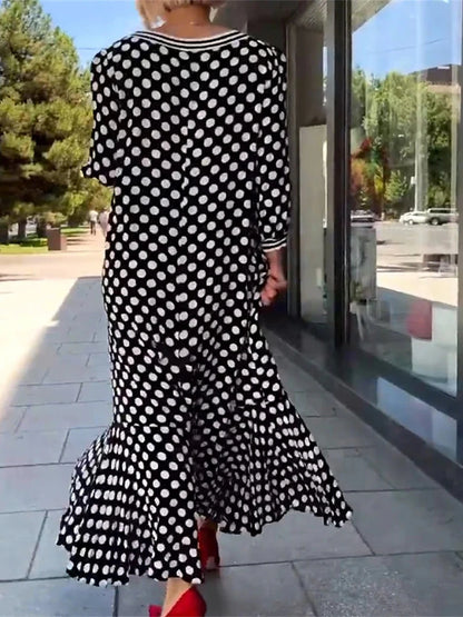 Women's Ruffle Print Crew Neck Maxi long Dress Elegant Daily Vacation Long Sleeve Summer Spring