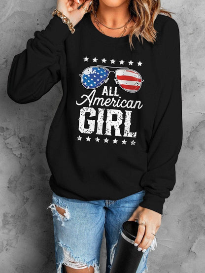 All American Girl Black Flag Print Long Sleeve Sweater