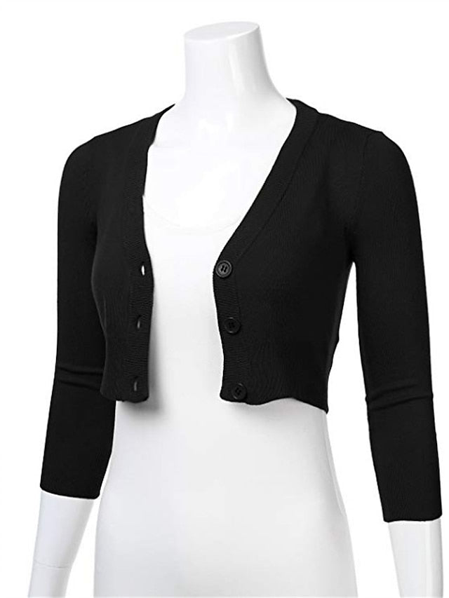 Women's Sweater Coat Outdoor Button Plain Breathable Fashion Regular Fit Outerwear Long Sleeve Spring Black S - LuckyFash™