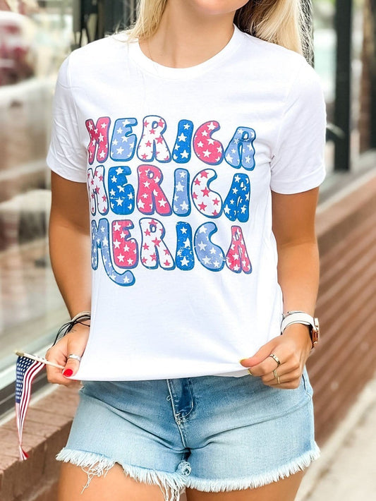 America White Graphic Crew Neck T-Shirt