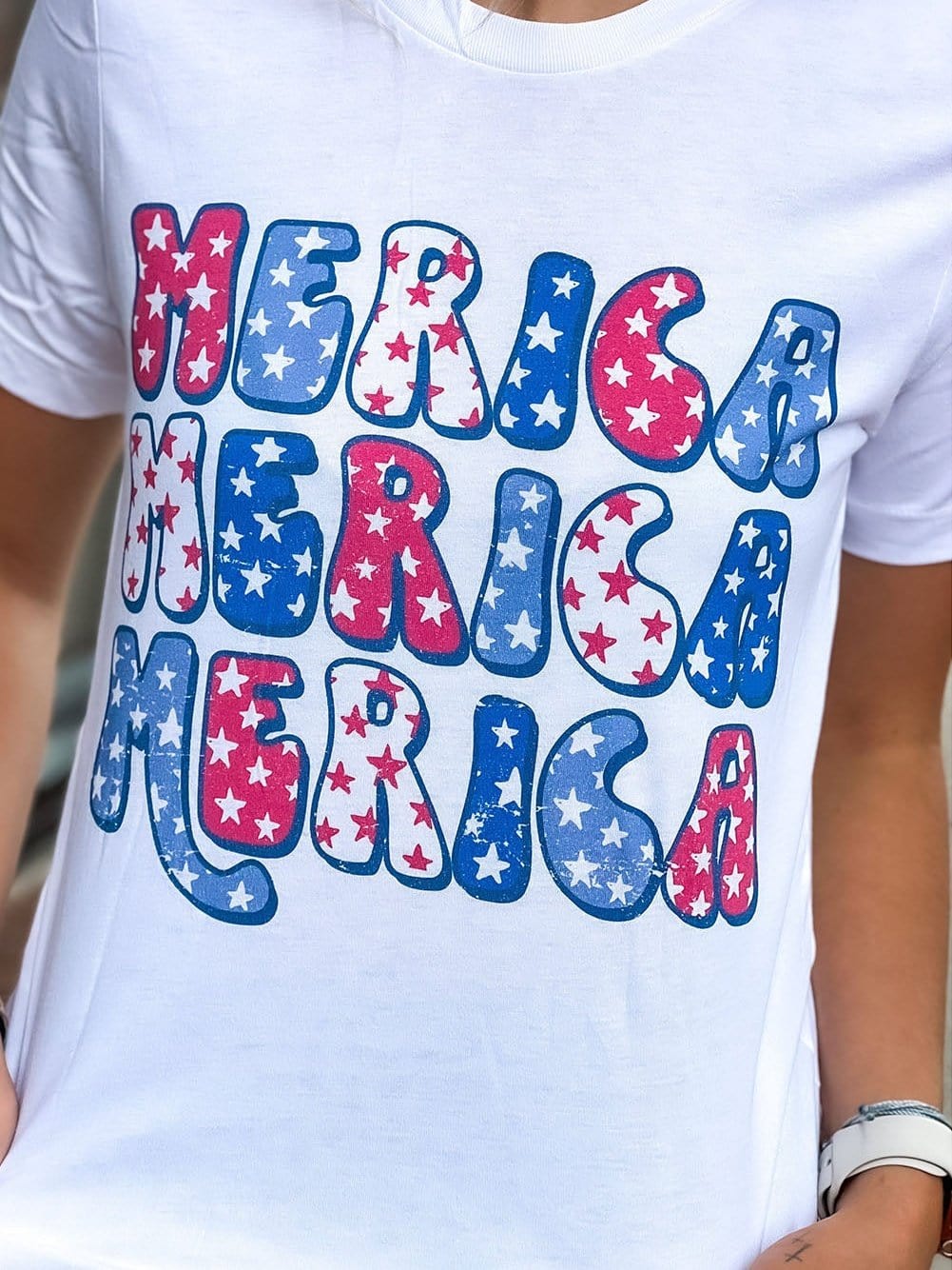 America White Graphic Crew Neck T-Shirt