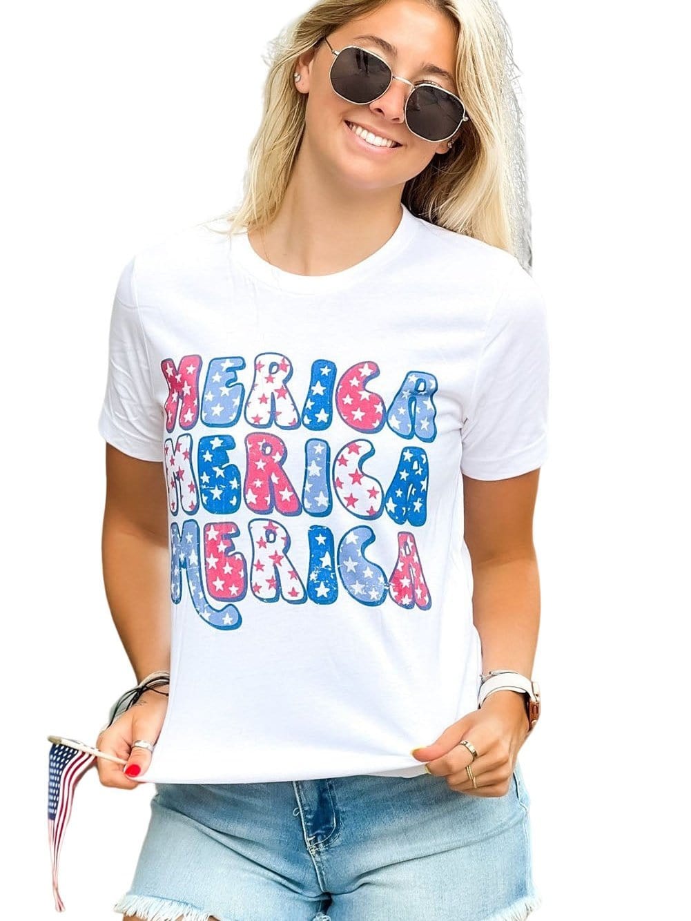 America White Graphic Crew Neck T-Shirt