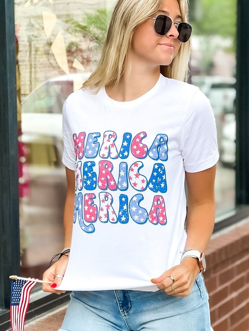 America White Graphic Crew Neck T-Shirt