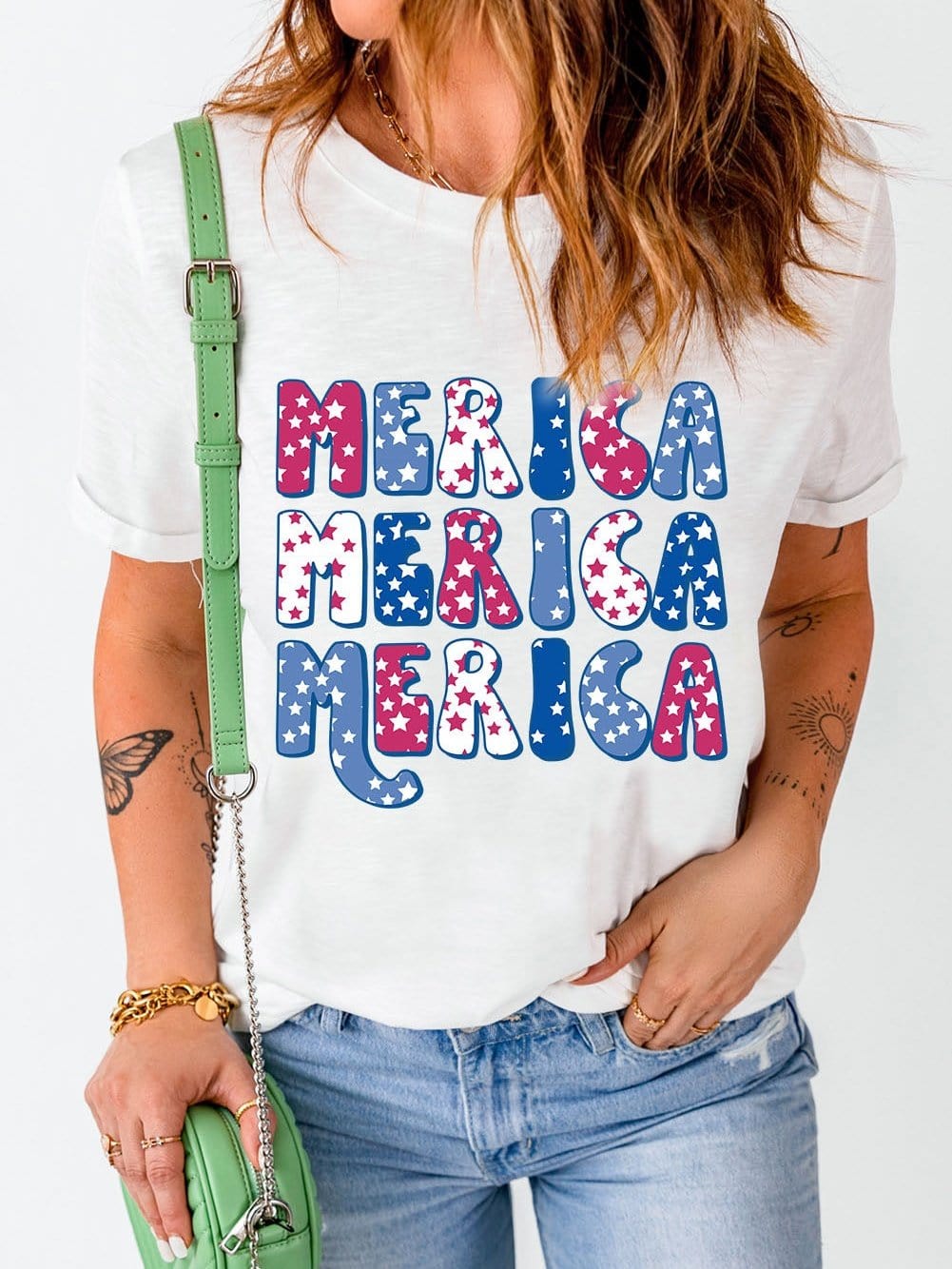 America White Graphic Crew Neck T-Shirt