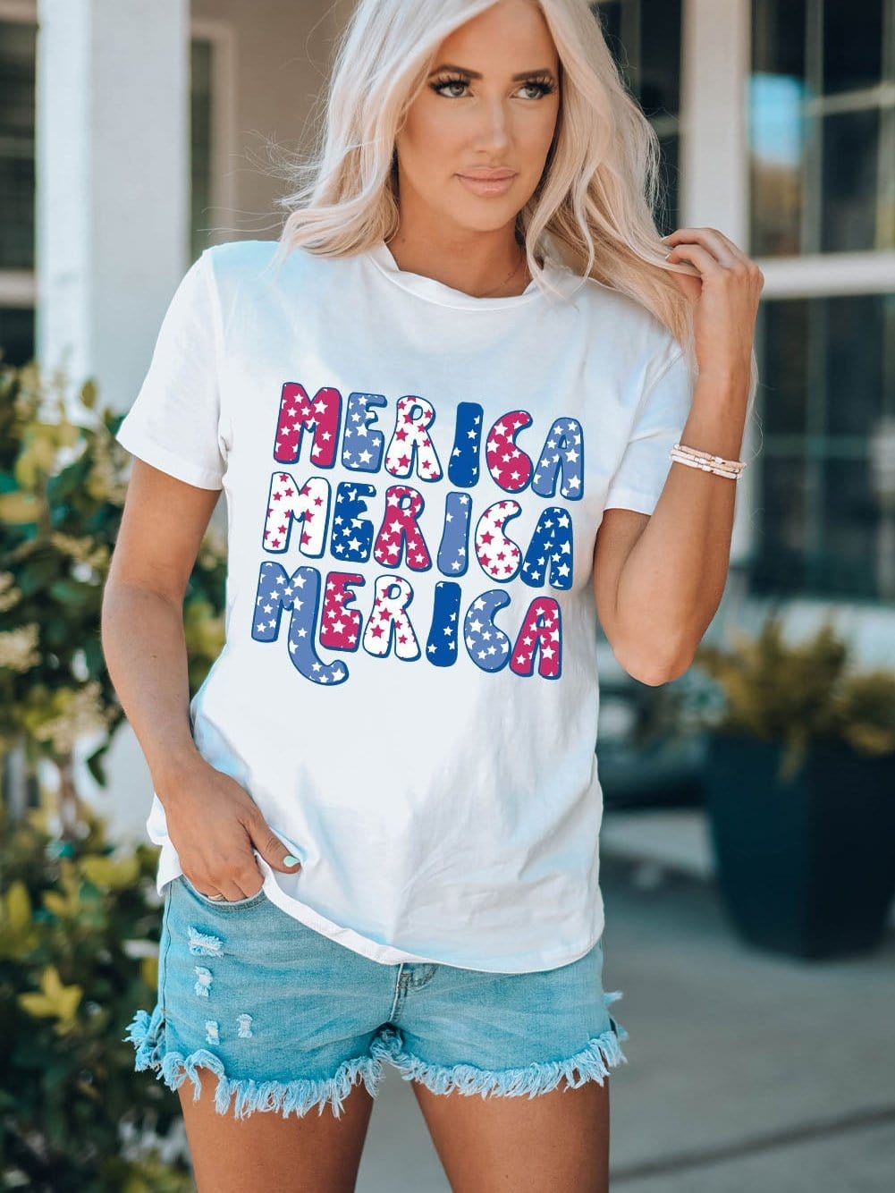 America White Graphic Crew Neck T-Shirt