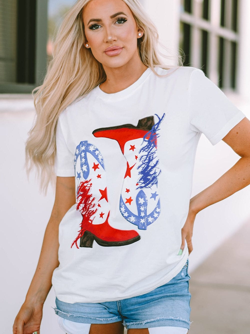 American Flag Boots Graphic White Tee