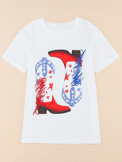 American Flag Boots Graphic White Tee