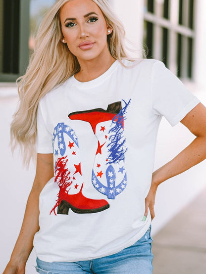 American Flag Boots Graphic White Tee