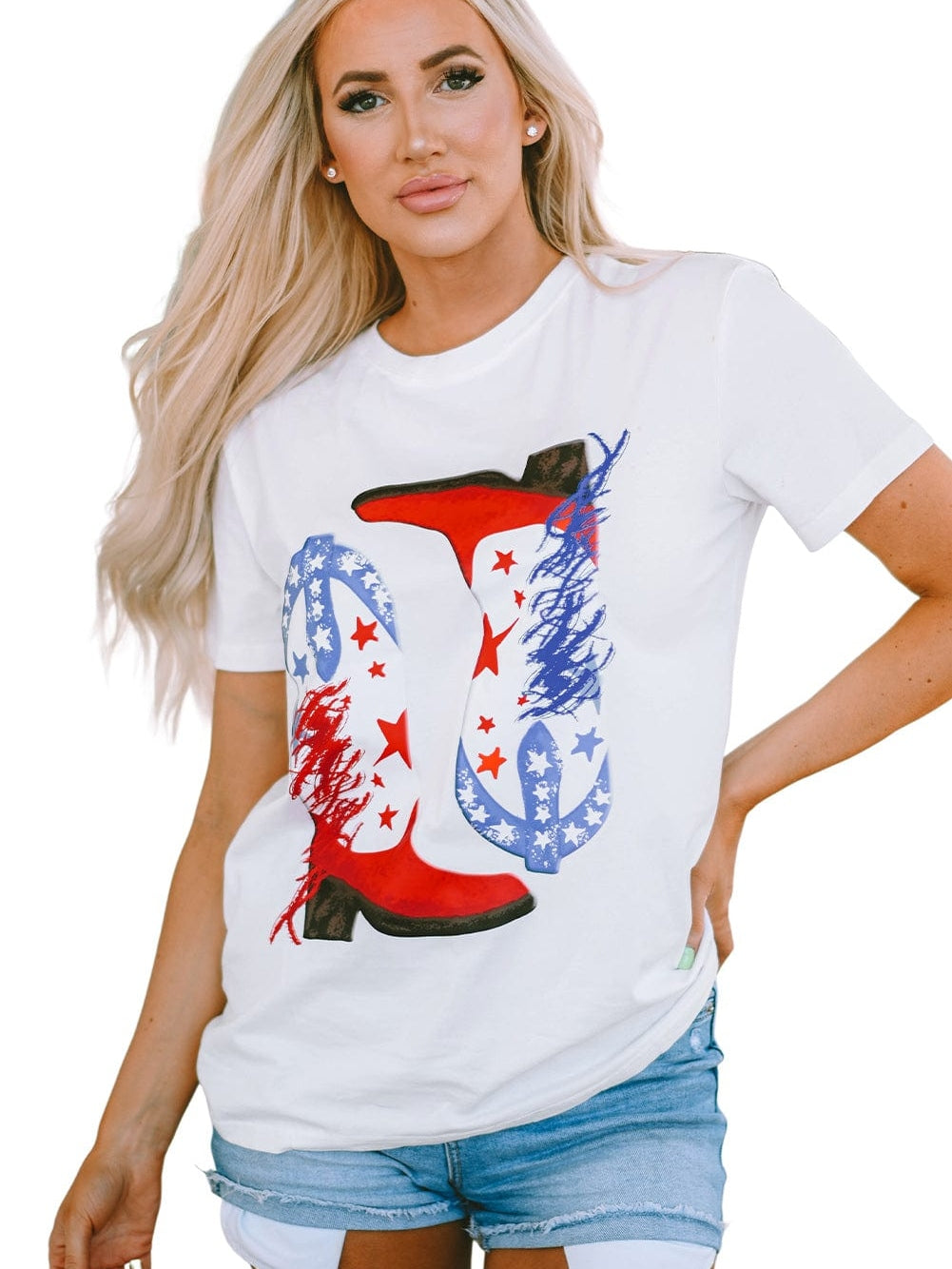 American Flag Boots Graphic White Tee