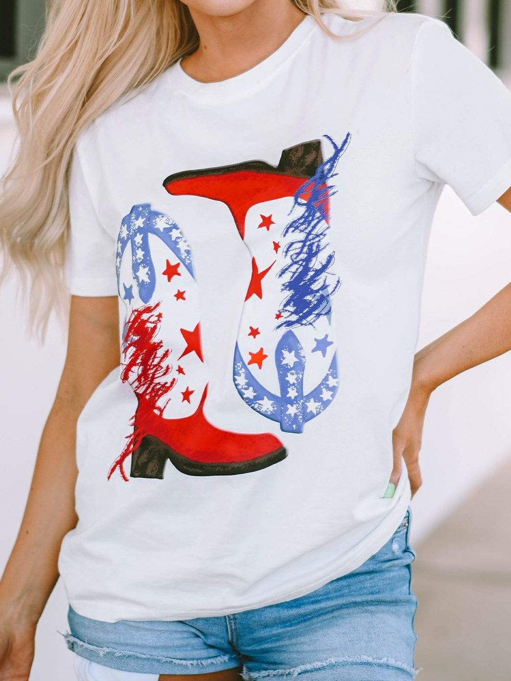 American Flag Boots Graphic White Tee