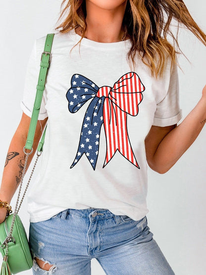 American Flag Bow Knot Graphic Print Casual Tee