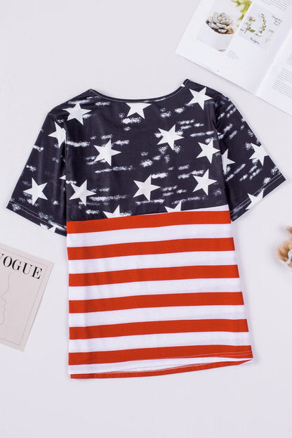 American Flag Cutout Print Black T-Shirt